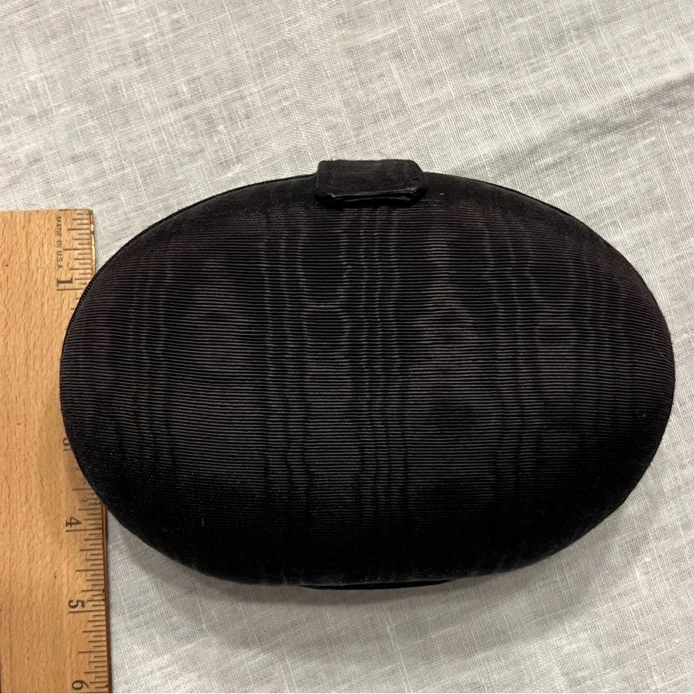 Vintage 90s Whiting and Davis Black Satin Clamshell Evening Bag_6